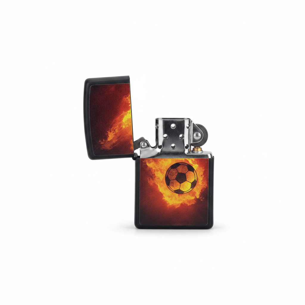 Zippo Black Flip Top Refillable Metal Lighter Flaming Soccer Ball Sports Design 6×4 cm - Al Kabayel Discount CentreZippo Black Flip Top Refillable Metal Lighter Flaming Soccer Ball Sports Design 6×4 cmLightersZIPPOAl Kabayel Discount Centre