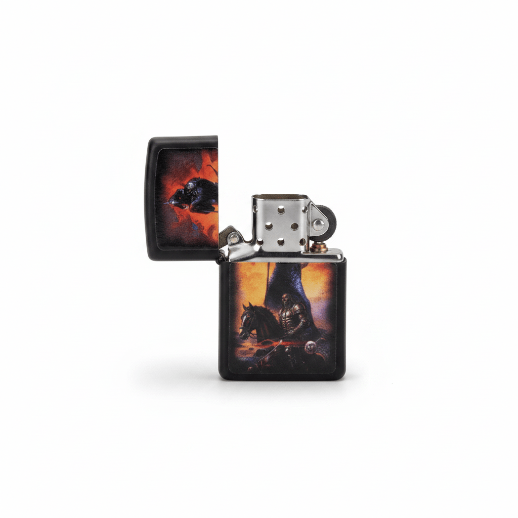 Zippo Black Flip Top Refillable Metal Lighter Frank Frazetta Death Dealer Artwork Windproof 6×4 cm - Al Kabayel Discount CentreZippo Black Flip Top Refillable Metal Lighter Frank Frazetta Death Dealer Artwork Windproof 6×4 cmLightersZIPPOAl Kabayel Discount Centre