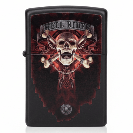 Zippo Black Flip Top Refillable Metal Lighter Hell Rider Skull Artwork Heavy Duty 6×4 cm - Al Kabayel Discount CentreZippo Black Flip Top Refillable Metal Lighter Hell Rider Skull Artwork Heavy Duty 6×4 cmLightersZIPPOAl Kabayel Discount Centre
