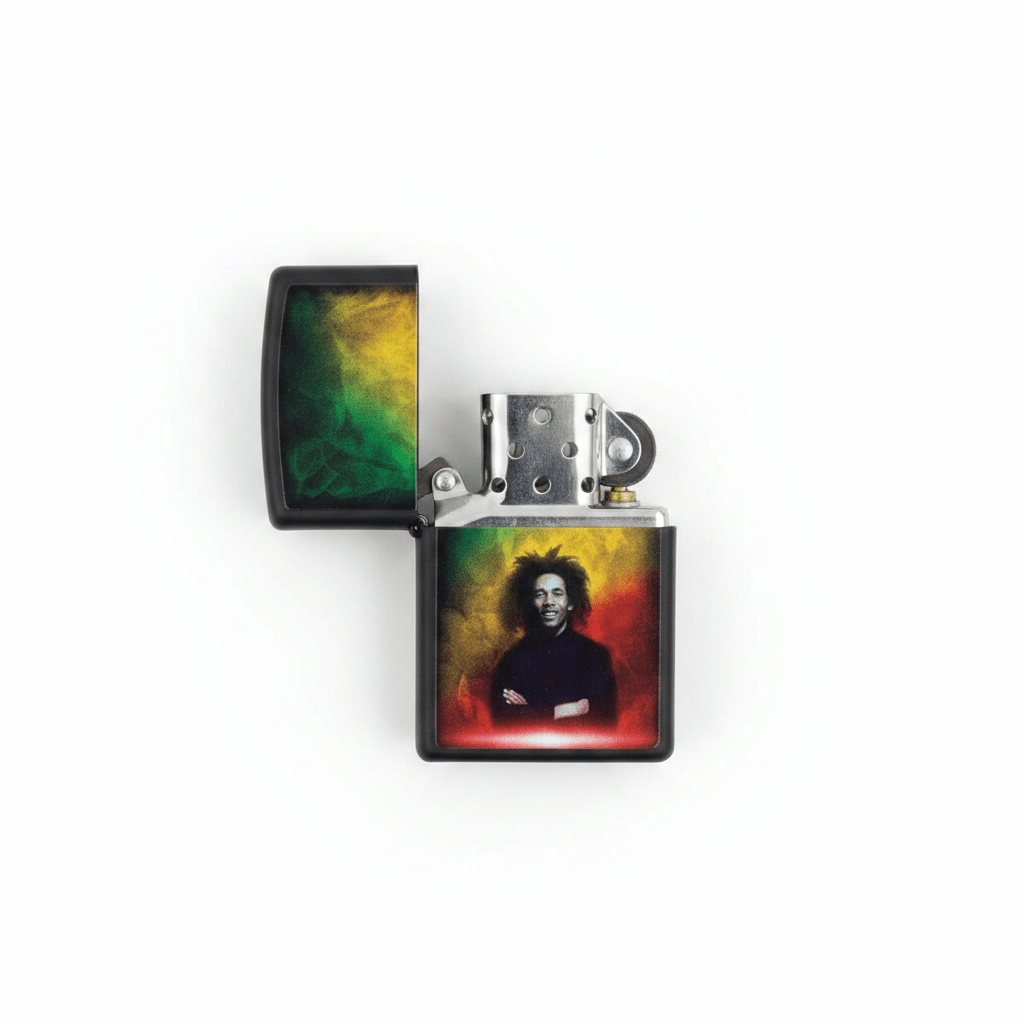 Zippo Black Flip Top Refillable Metal Lighter With Bob Marley Design Durable Build 6×4 cm - Al Kabayel Discount CentreZippo Black Flip Top Refillable Metal Lighter With Bob Marley Design Durable Build 6×4 cmLightersZIPPOAl Kabayel Discount Centre