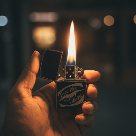 Zippo Black Metal Flip - Top Lighter with “Kiss Me Baby” Text Print Design, Refillable (6×4 cm) - Al Kabayel Discount CentreZippo Black Metal Flip - Top Lighter with “Kiss Me Baby” Text Print Design, Refillable (6×4 cm)LightersZIPPOAl Kabayel Discount Centre
