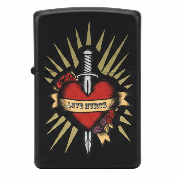 Zippo Black Metal Lighter with “Love Hurts” Text Design, Flip - Top Refillable (6×4 cm) - Al Kabayel Discount CentreZippo Black Metal Lighter with “Love Hurts” Text Design, Flip - Top Refillable (6×4 cm)LightersZIPPOAl Kabayel Discount Centre