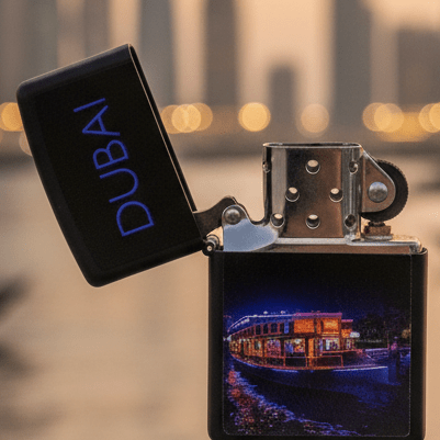 Zippo Black Metal Windproof Lighter with Dubai Dhow Cruise Scenic Design, Refillable Flip - Top (6×4 cm) - Al Kabayel Discount CentreZippo Black Metal Windproof Lighter with Dubai Dhow Cruise Scenic Design, Refillable Flip - Top (6×4 cm)LightersZIPPOAl Kabayel Discount Centre