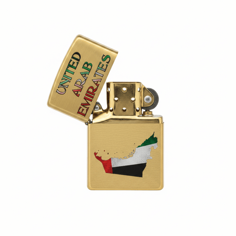 Zippo Gold Flip Top Refillable Metal Lighter UAE Map Artwork Windproof Premium Finish 6×4 cm - Al Kabayel Discount CentreZippo Gold Flip Top Refillable Metal Lighter UAE Map Artwork Windproof Premium Finish 6×4 cmLightersZIPPOAl Kabayel Discount Centre