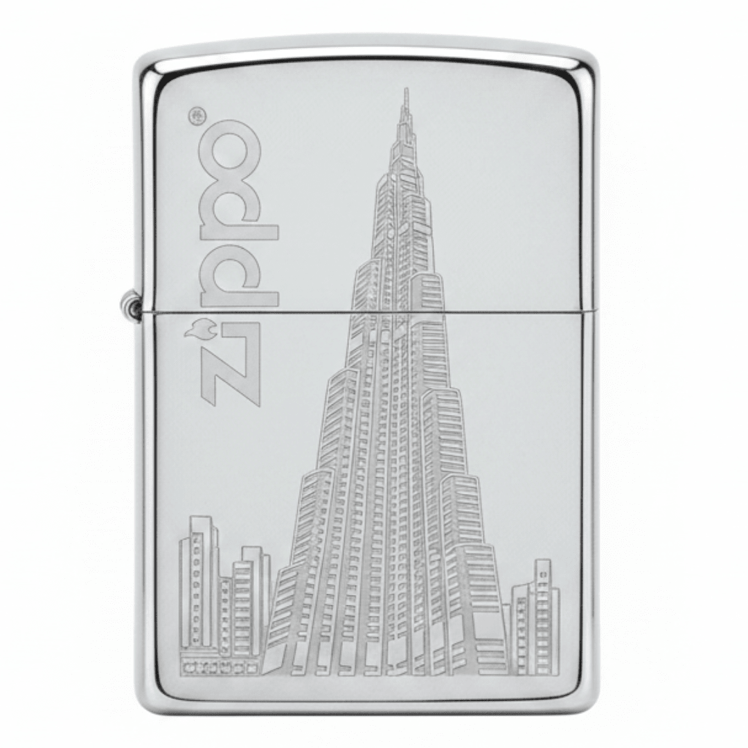 Zippo Silver Flip Top Refillable Metal Lighter Burj Khalifa Skyline Design Windproof 6×4 cm - Al Kabayel Discount CentreZippo Silver Flip Top Refillable Metal Lighter Burj Khalifa Skyline Design Windproof 6×4 cmLightersZIPPOAl Kabayel Discount Centre