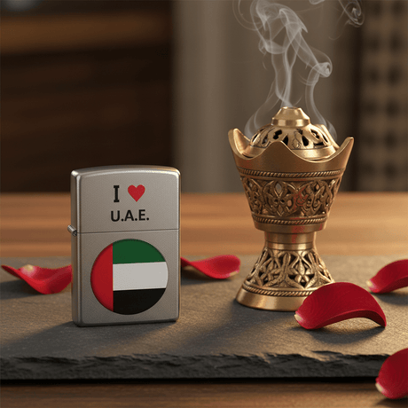Zippo Silver Flip Top Refillable Metal Lighter I Love UAE Design Windproof Pocket Size 6×4 cm - Al Kabayel Discount CentreZippo Silver Flip Top Refillable Metal Lighter I Love UAE Design Windproof Pocket Size 6×4 cmLightersZIPPOAl Kabayel Discount Centre