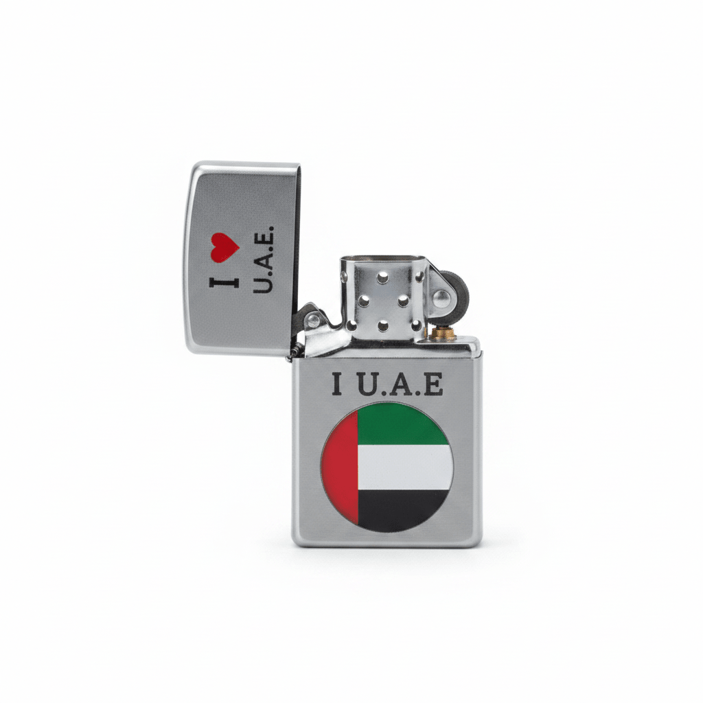 Zippo Silver Flip Top Refillable Metal Lighter I Love UAE Design Windproof Pocket Size 6×4 cm - Al Kabayel Discount CentreZippo Silver Flip Top Refillable Metal Lighter I Love UAE Design Windproof Pocket Size 6×4 cmLightersZIPPOAl Kabayel Discount Centre