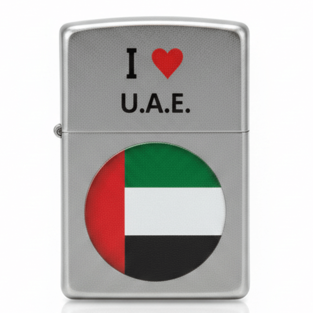 Zippo Silver Flip Top Refillable Metal Lighter I Love UAE Design Windproof Pocket Size 6×4 cm - Al Kabayel Discount CentreZippo Silver Flip Top Refillable Metal Lighter I Love UAE Design Windproof Pocket Size 6×4 cmLightersZIPPOAl Kabayel Discount Centre