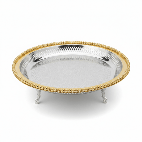 Zolten Gold & Silver Stainless Steel Round Footed Serving Tray - 35cm - Al Kabayel Discount CentreZolten Gold & Silver Stainless Steel Round Footed Serving Tray - 35cmServing TraysZOLTENAl Kabayel Discount Centre