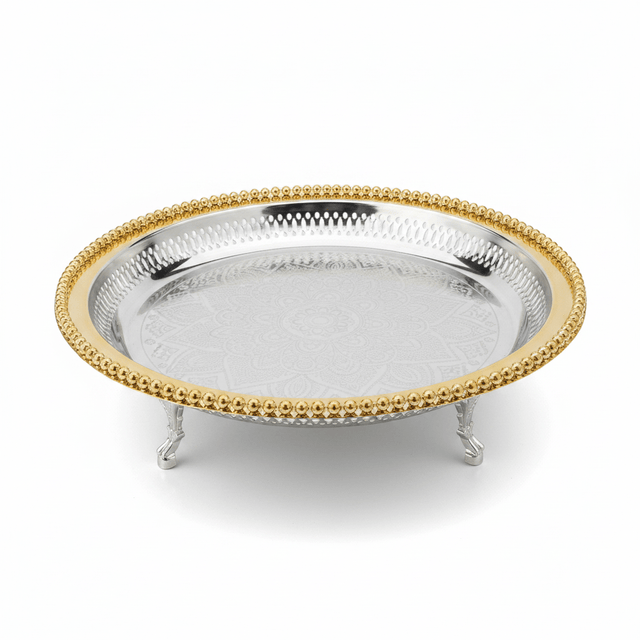 Zolten Gold & Silver Stainless Steel Round Footed Serving Tray - 35cm - Al Kabayel Discount CentreZolten Gold & Silver Stainless Steel Round Footed Serving Tray - 35cmServing TraysZOLTENAl Kabayel Discount Centre
