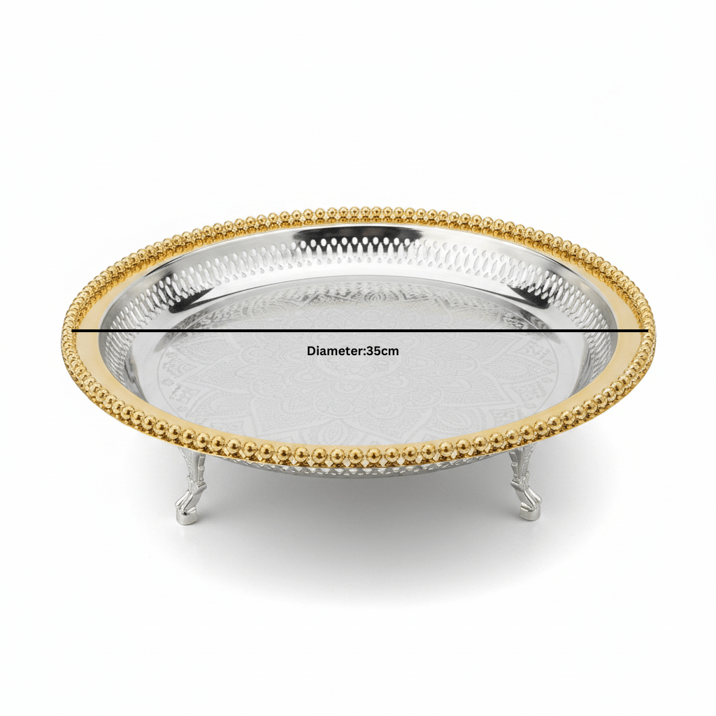 Zolten Gold & Silver Stainless Steel Round Footed Serving Tray - 35cm - Al Kabayel Discount CentreZolten Gold & Silver Stainless Steel Round Footed Serving Tray - 35cmServing TraysZOLTENAl Kabayel Discount Centre