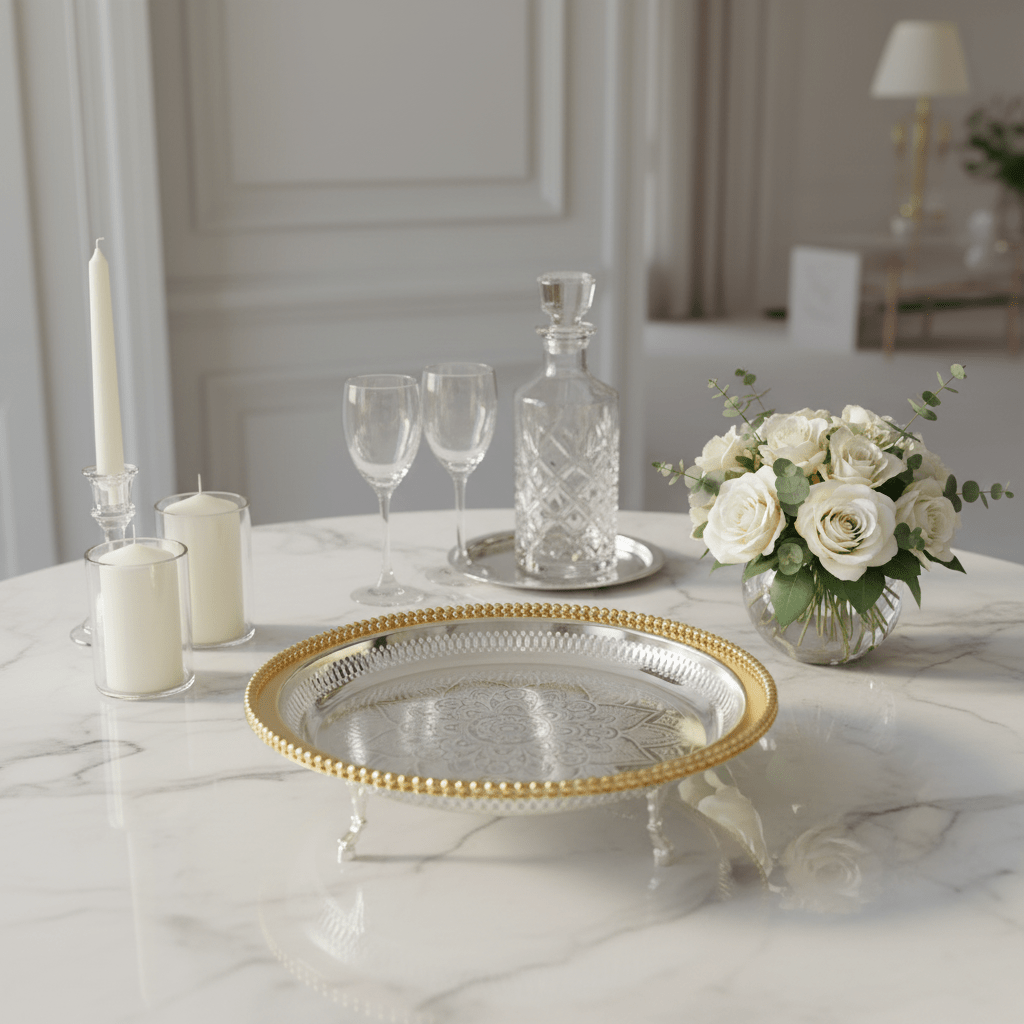 Zolten Gold & Silver Stainless Steel Round Footed Serving Tray - 35cm - Al Kabayel Discount CentreZolten Gold & Silver Stainless Steel Round Footed Serving Tray - 35cmServing TraysZOLTENAl Kabayel Discount Centre