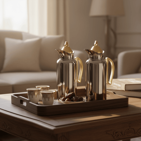 Zolten Linea Elegant Silver Vacuum Flask Set with Luxury Gold Handle, Double Wall Thermal Insulation for Tea & Coffee – 1L + 700ml - Al Kabayel Discount CentreZolten Linea Elegant Silver Vacuum Flask Set with Luxury Gold Handle, Double Wall Thermal Insulation for Tea & Coffee – 1L + 700mlThermosZOLTENAl Kabayel Discount Centre