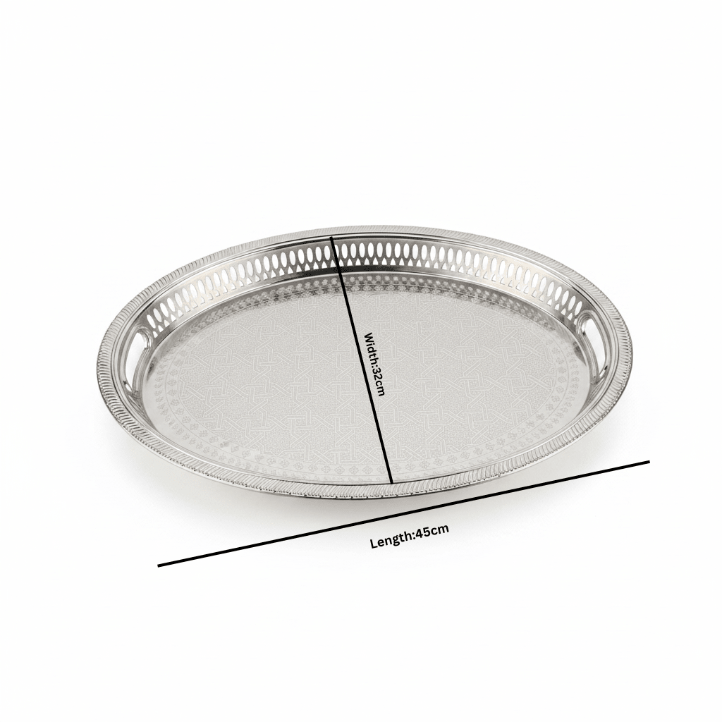 Zolten Silver Stainless Steel Oval Serving Tray - 45×32cm - Al Kabayel Discount CentreZolten Silver Stainless Steel Oval Serving Tray - 45×32cmServing TraysZOLTENAl Kabayel Discount Centre