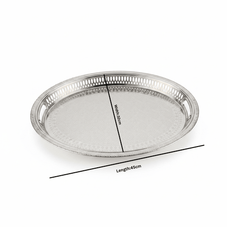 Zolten Silver Stainless Steel Oval Serving Tray - 45×32cm - Al Kabayel Discount CentreZolten Silver Stainless Steel Oval Serving Tray - 45×32cmServing TraysZOLTENAl Kabayel Discount Centre