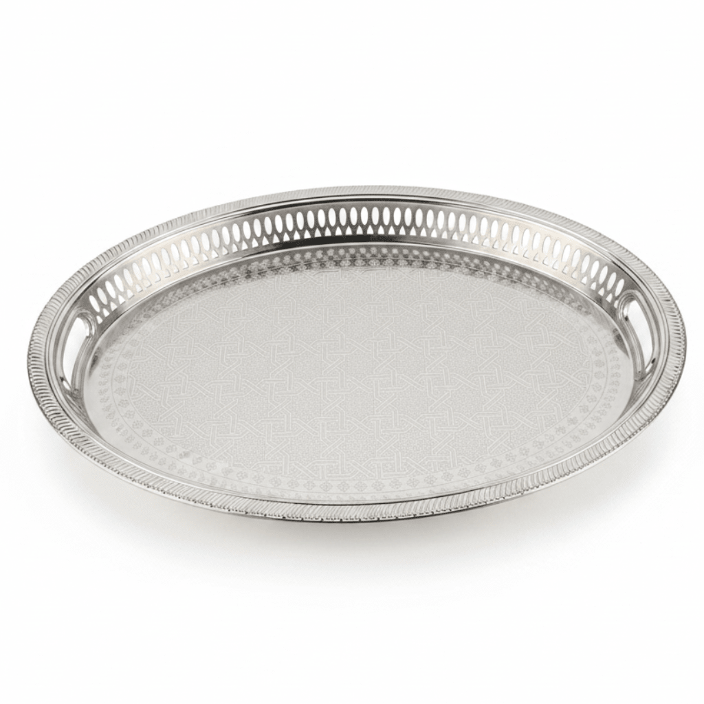 Zolten Silver Stainless Steel Oval Serving Tray - 60×44cm - Al Kabayel Discount CentreZolten Silver Stainless Steel Oval Serving Tray - 60×44cmServing TraysZOLTENAl Kabayel Discount Centre