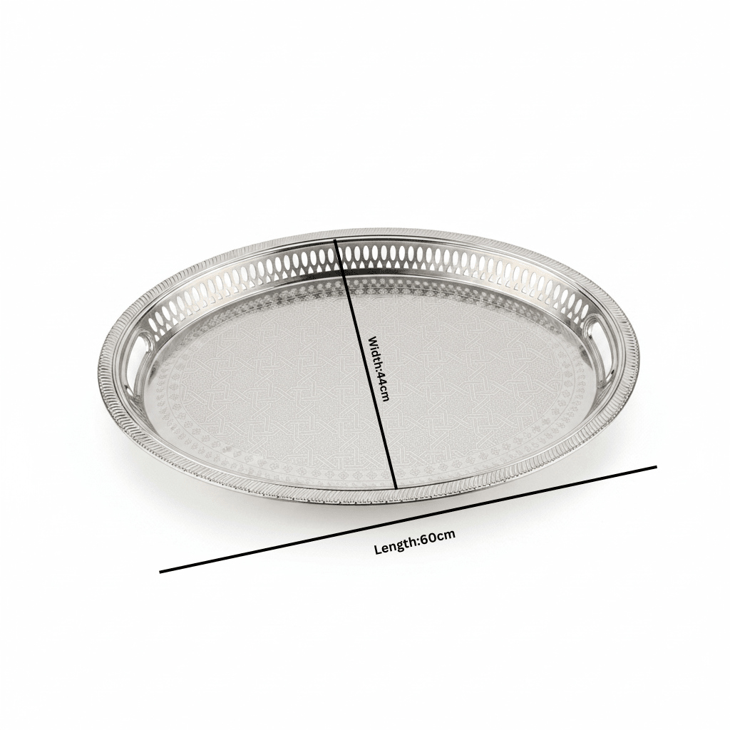 Zolten Silver Stainless Steel Oval Serving Tray - 60×44cm - Al Kabayel Discount CentreZolten Silver Stainless Steel Oval Serving Tray - 60×44cmServing TraysZOLTENAl Kabayel Discount Centre