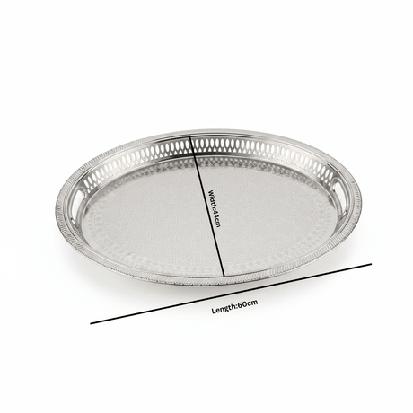 Zolten Silver Stainless Steel Oval Serving Tray - 60×44cm - Al Kabayel Discount CentreZolten Silver Stainless Steel Oval Serving Tray - 60×44cmServing TraysZOLTENAl Kabayel Discount Centre