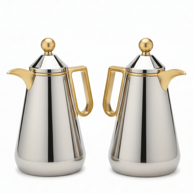 Zolten Velora Premium Silver & Gold Double Wall Insulated Vacuum Flask Set for Hot & Cold Beverages – 1L + 1L - Al Kabayel Discount CentreZolten Velora Premium Silver & Gold Double Wall Insulated Vacuum Flask Set for Hot & Cold Beverages – 1L + 1LThermosZOLTENAl Kabayel Discount Centre